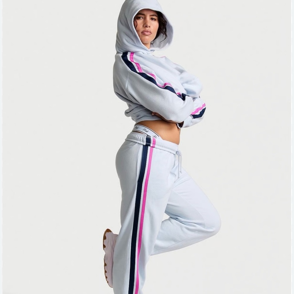 Matching PINK Victoria's Secret White Hoodie and Joggers Set
